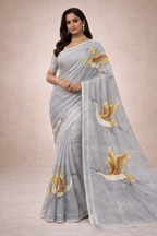 Hand Print Resham Kota Saree| Grey
