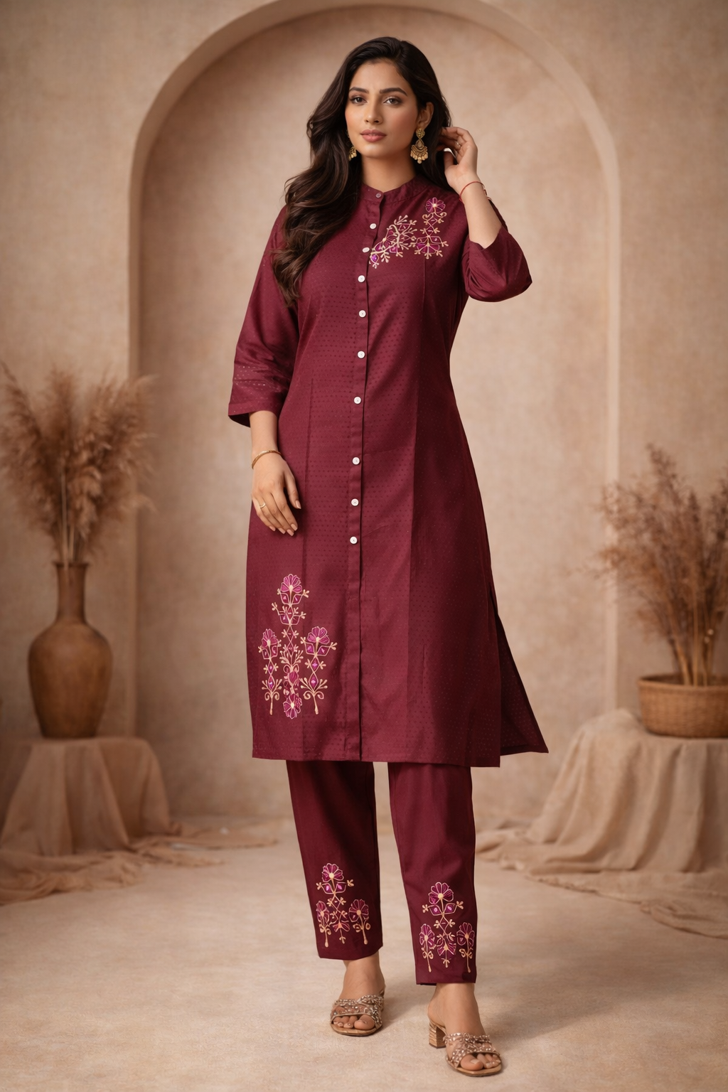 XL SIZE| Vatican Silk 2 Pieces Printed Designer Kurti/Salwar Suit| Maroon