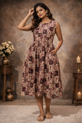 L Size| Cotton Azrak Printed Frock Pattern Collar Gown/one piece|Red