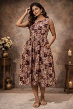 L Size| Cotton Azrak Printed Frock Pattern Collar Gown/one piece|Red