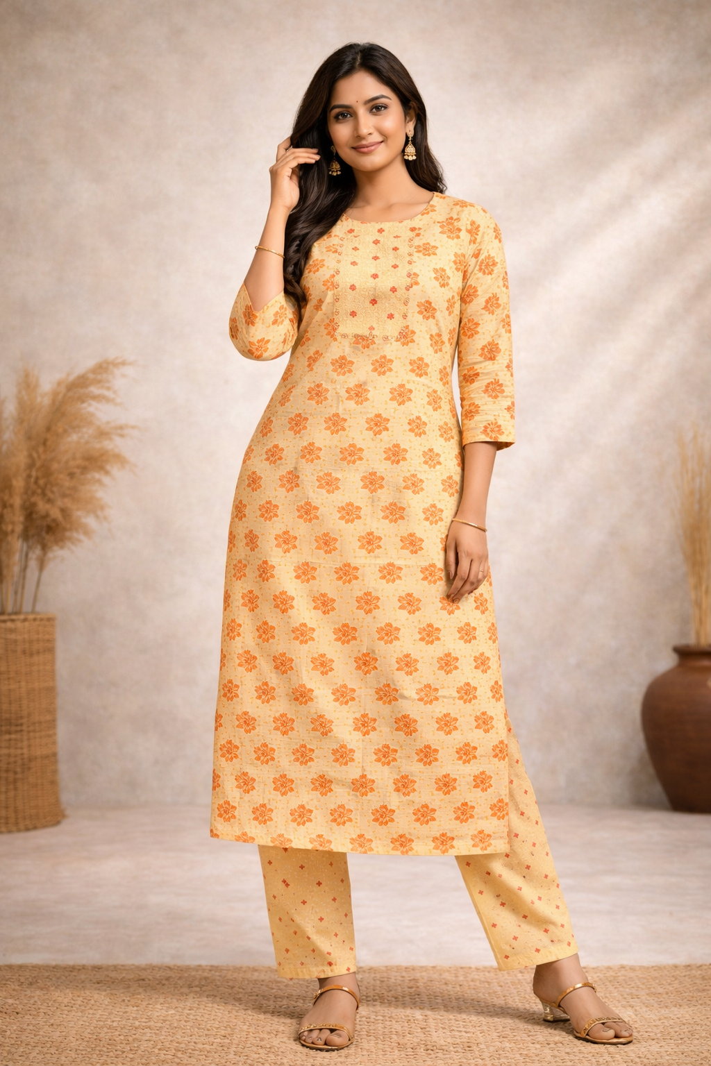 3XL SIZE| Budget Cotton 2 Pieces Print Kurti/Salwar Suit| Yellow