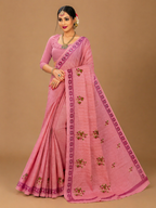 Pure Cotton Stitch work Saree| Pink
