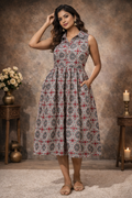 XXL Size| Cotton Azrak Printed Frock Pattern Collar Gown/one piece| Black