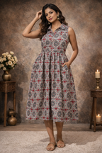 XXL Size| Cotton Azrak Printed Frock Pattern Collar Gown/one piece| Black