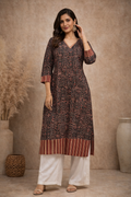 4XL Size|Cotton Ajrak Designer Kurti | Black