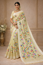 Hand Print Resham Kota Saree| Yellow