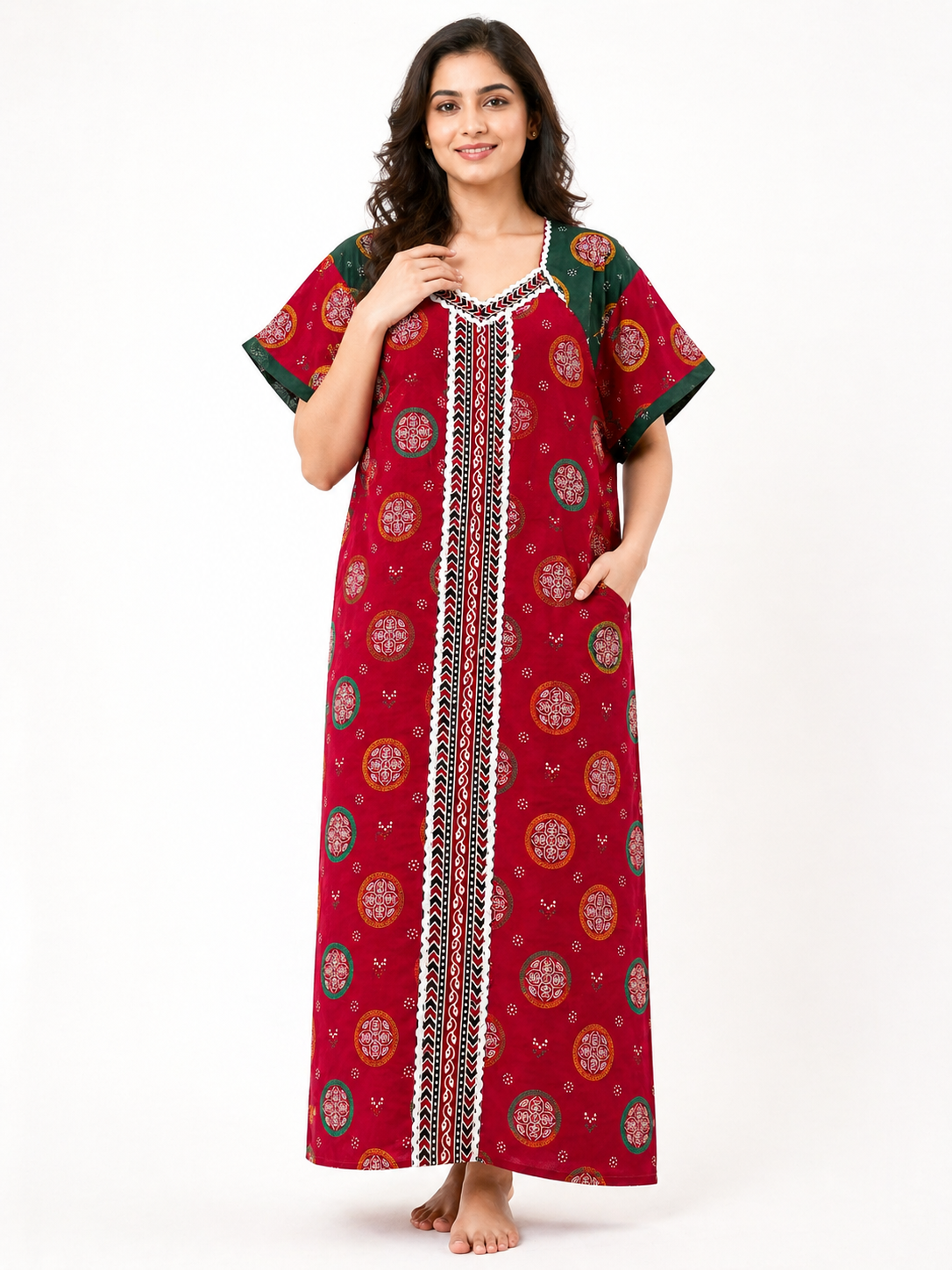 Pure Cotton designer Nighty | Red