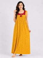 Pure Cotton Sleeveless designer Nighty | Yellow
