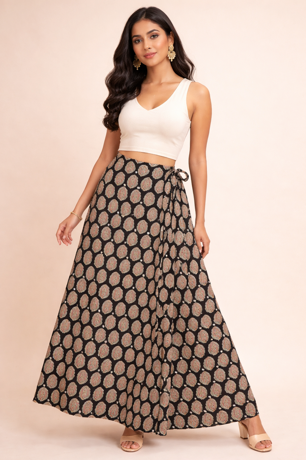 Ladies Cotton Printed Wrapper Skirt| Black