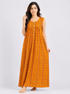 XXL Size | Pure Cotton Sleeveless Nighty | Yellow