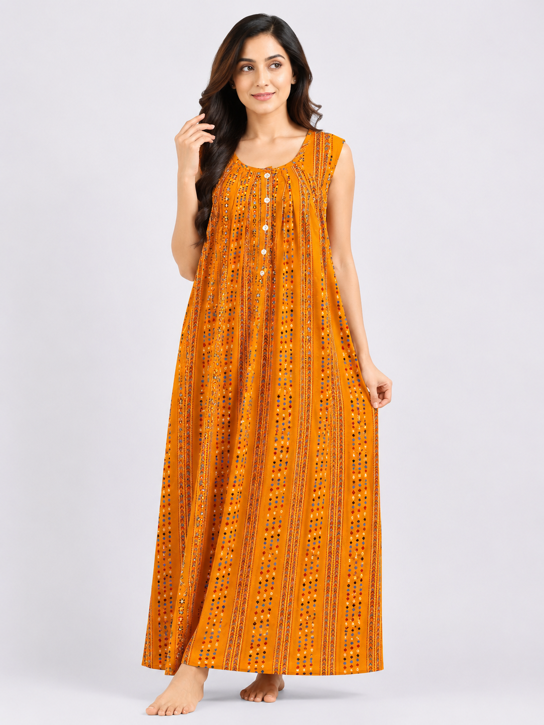 XXL Size | Pure Cotton Sleeveless Nighty | Yellow