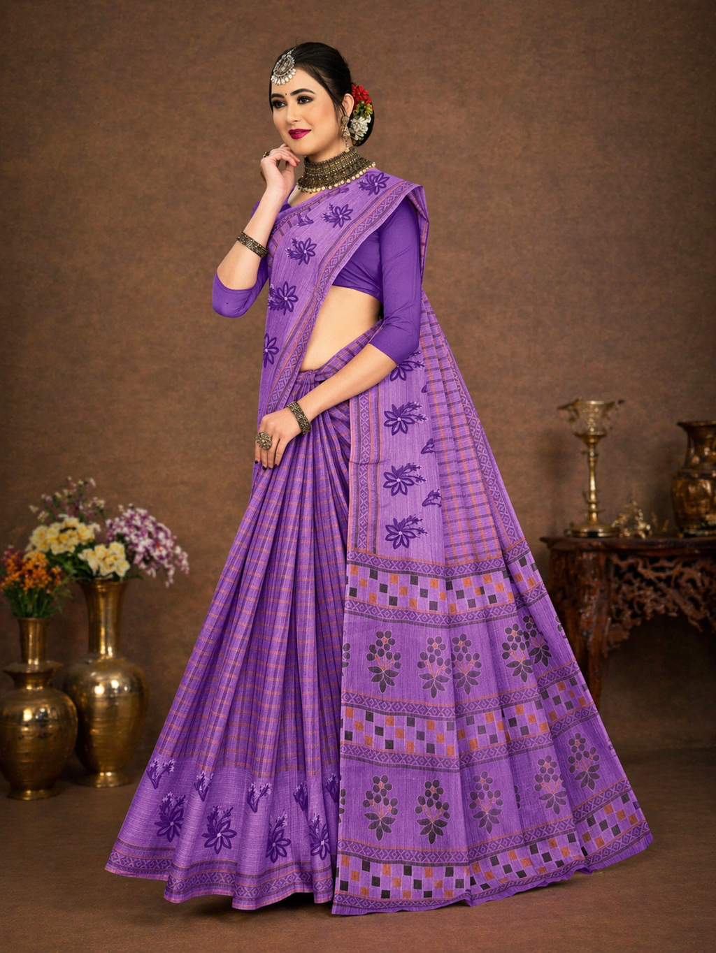 Pure Cotton Stitch work Saree| Violet
