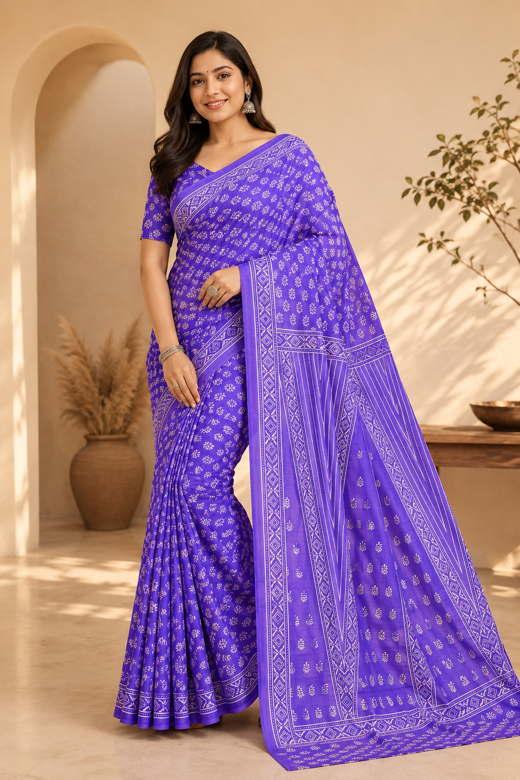 Pure Chanderi Cotton Saree| Purple