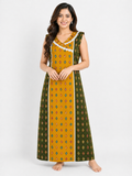 Pure Cotton Sleeveless designer Nighty | Yellow