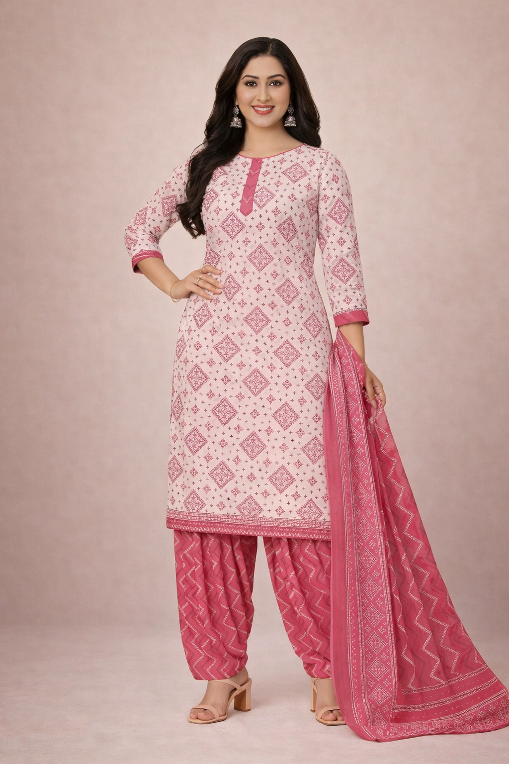 XL SIZE| Budget Cotton 3 Pieces Printed  Kurti/Salwar Suit| White