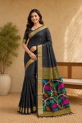 Premium Soft Handmade Muslin Saree| Black