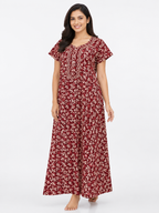 XXL Size| Pure Cotton Half Sleeve Allen Cut Nighty | Brown