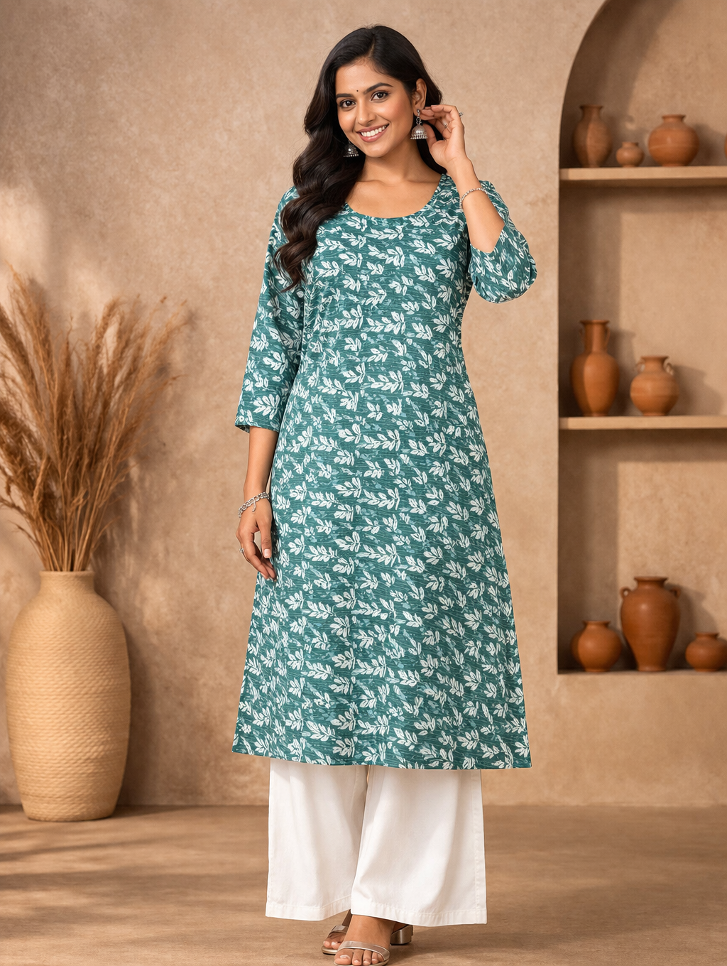3XL Size| Basic Cotton Printed Kurti | Green
