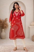 4XL Size|Cotton Katha Stitched V Neck Kurti | Red