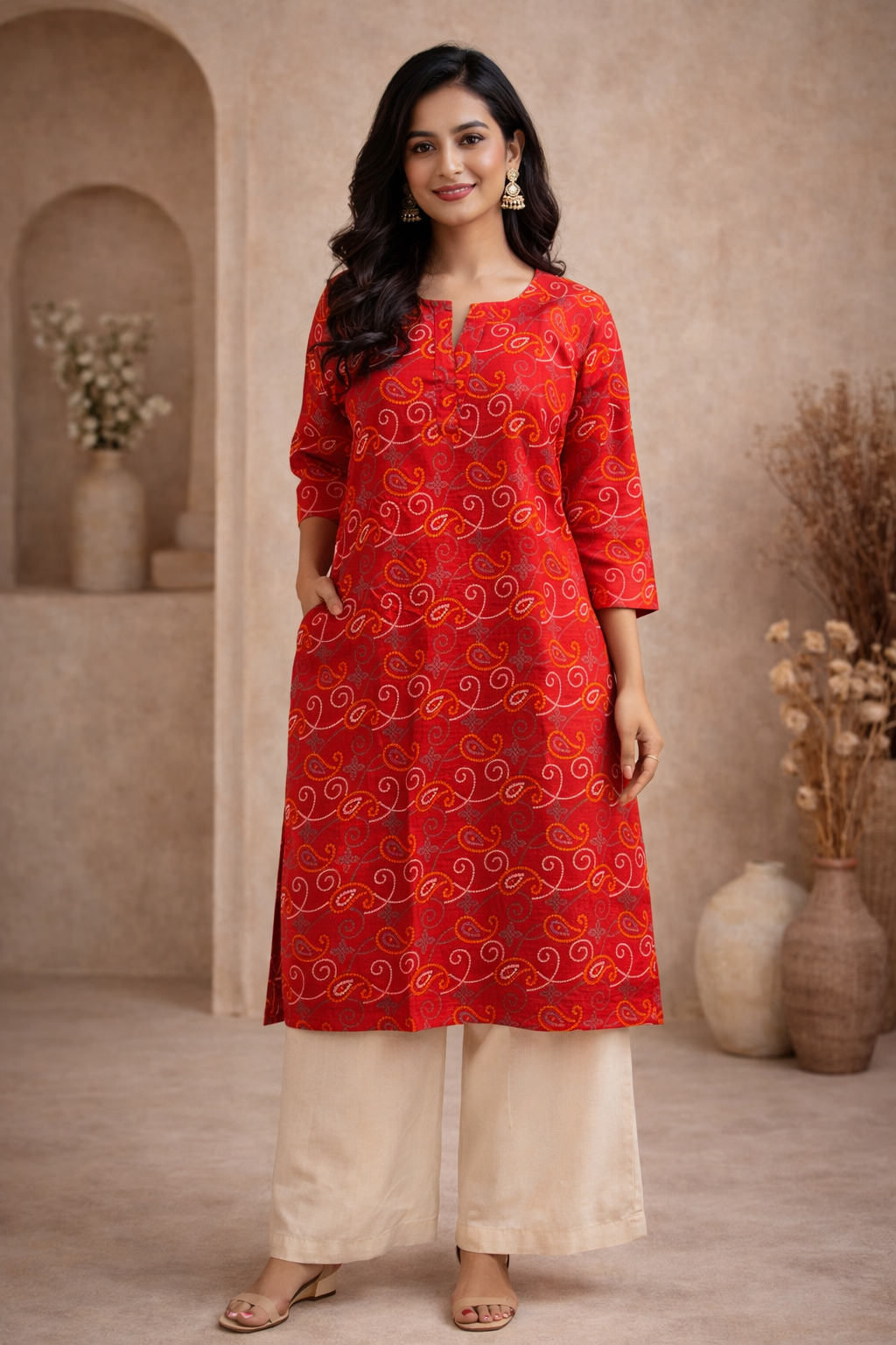 3XL Size| Basic Cotton Printed Kurti | Red