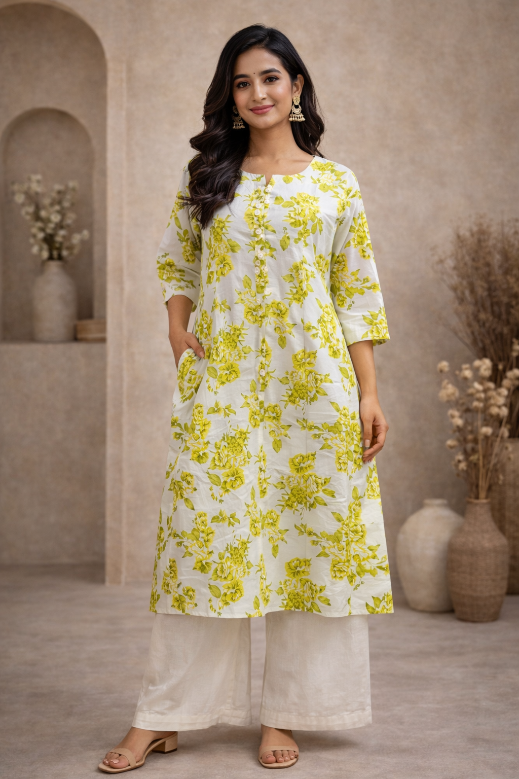 3XL Size| Premium Cotton Printed Kurti | White