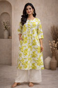 3XL Size| Premium Cotton Printed Kurti | White