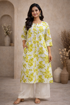 3XL Size| Premium Cotton Printed Kurti | White