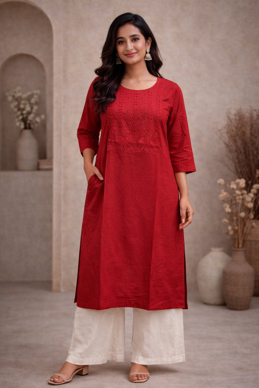 3XL Size| Rayon Stitched Kurti | Red
