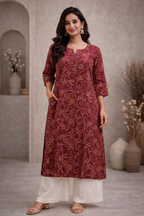 XXL Size| Basic Cotton Printed Kurti | Maroon