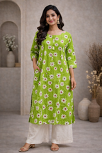 3XL Size| Premium Cotton Printed Kurti | Green
