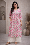 3XL Size| Premium Cotton Printed Kurti | Pink