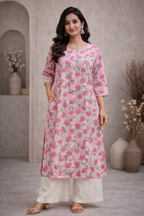 3XL Size| Premium Cotton Printed Kurti | Pink