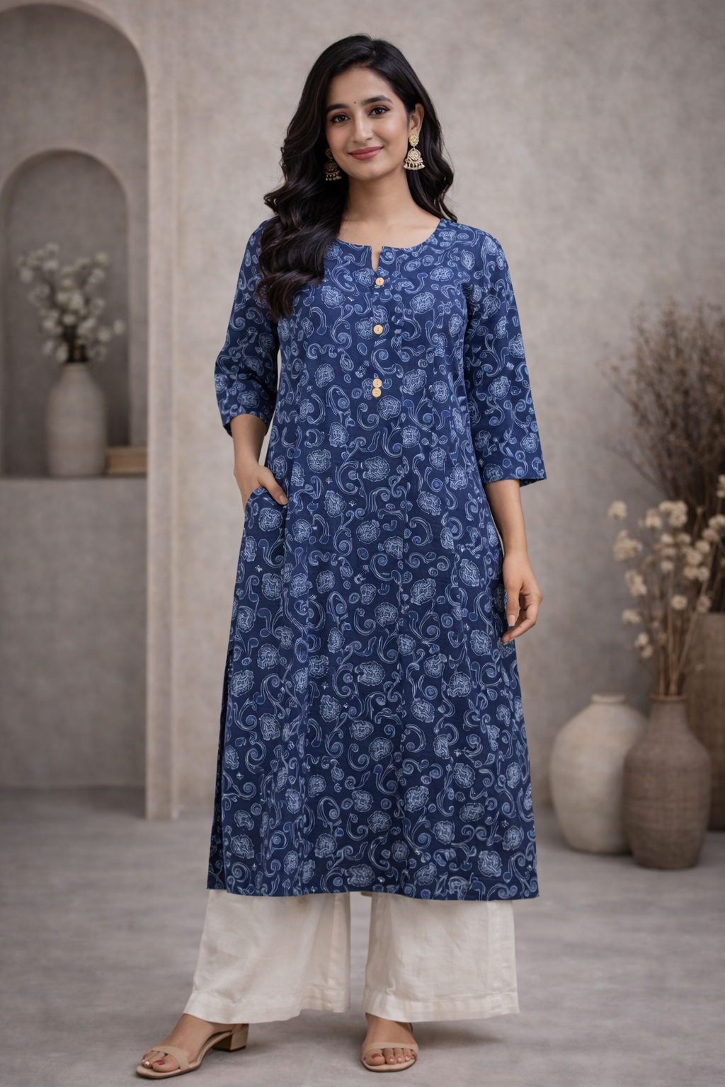3XL Size| Premium Cotton Printed Kurti | Blue