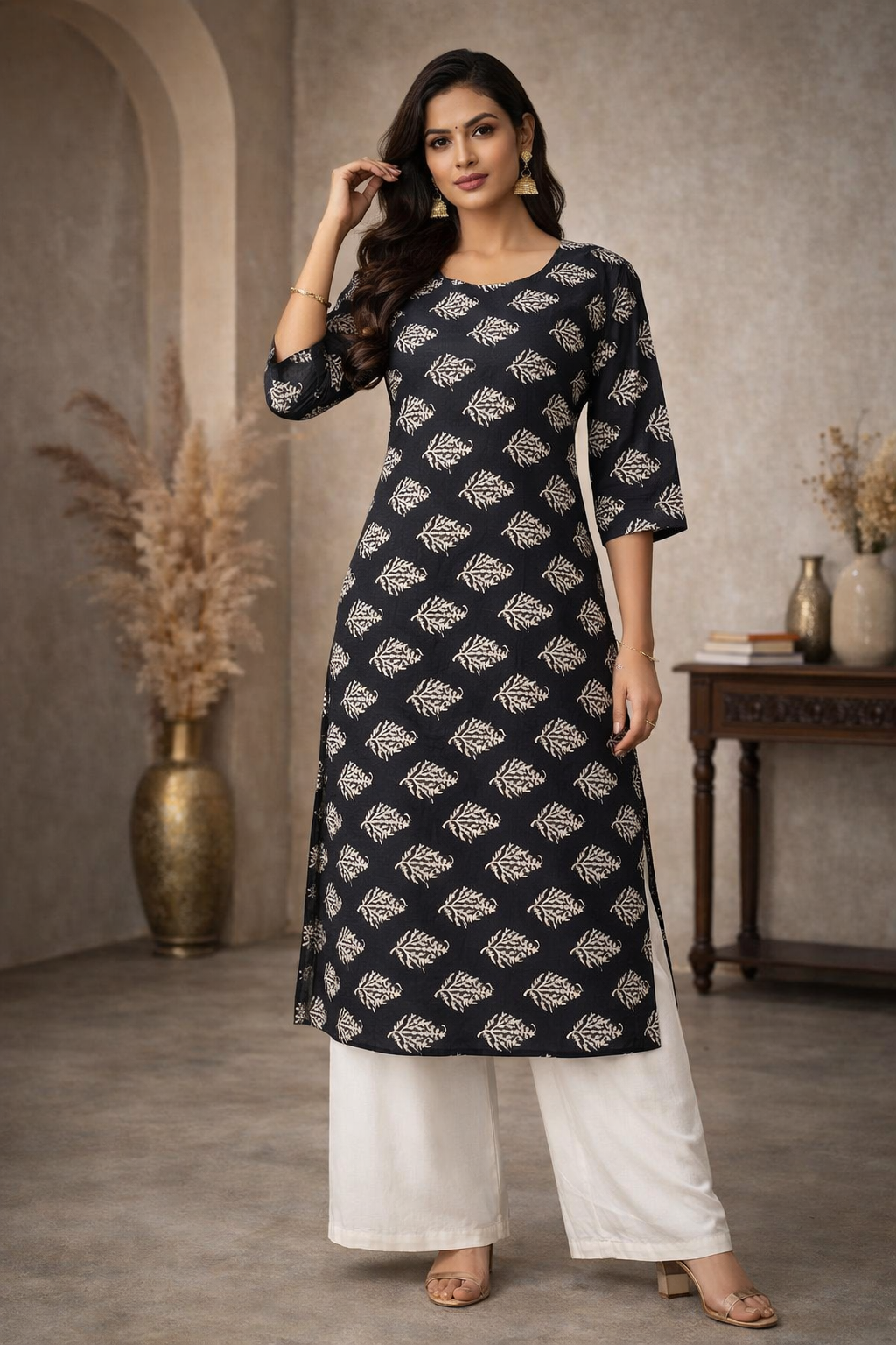 XL Size| Basic Cotton Printed Kurti | Black