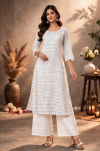 L Size| Basic Cotton Printed Kurti | White