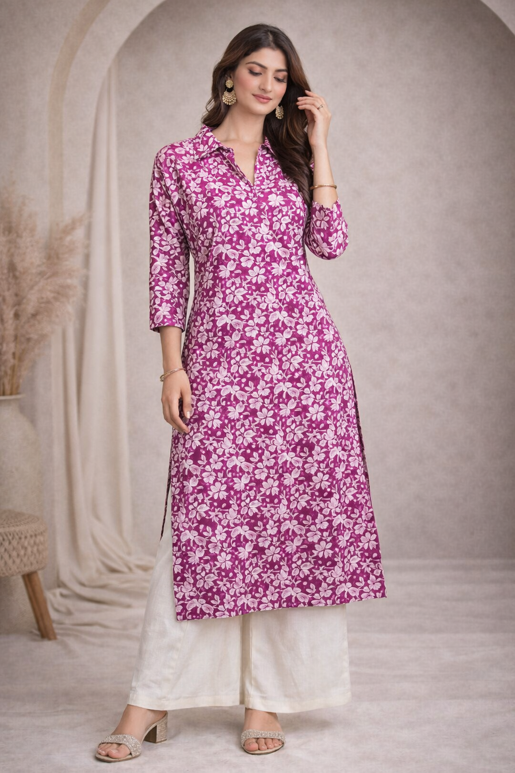 5XL Size| Pure Cotton Printed Kurti With Collar | Purple