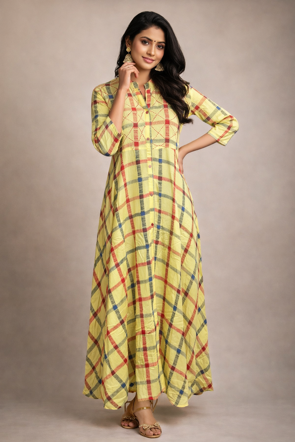 L Size| Rayon Printed Frock Pattern Gown/one piece| Yellow