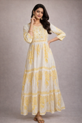 XL Size| Cotton Printed Frock Pattern Gown/one piece| White
