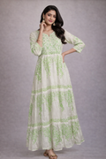 XL Size| Cotton Printed Frock Pattern Gown/one piece| White