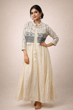 M Size| Cotton Stitched Frock Pattern Gown/one piece| White