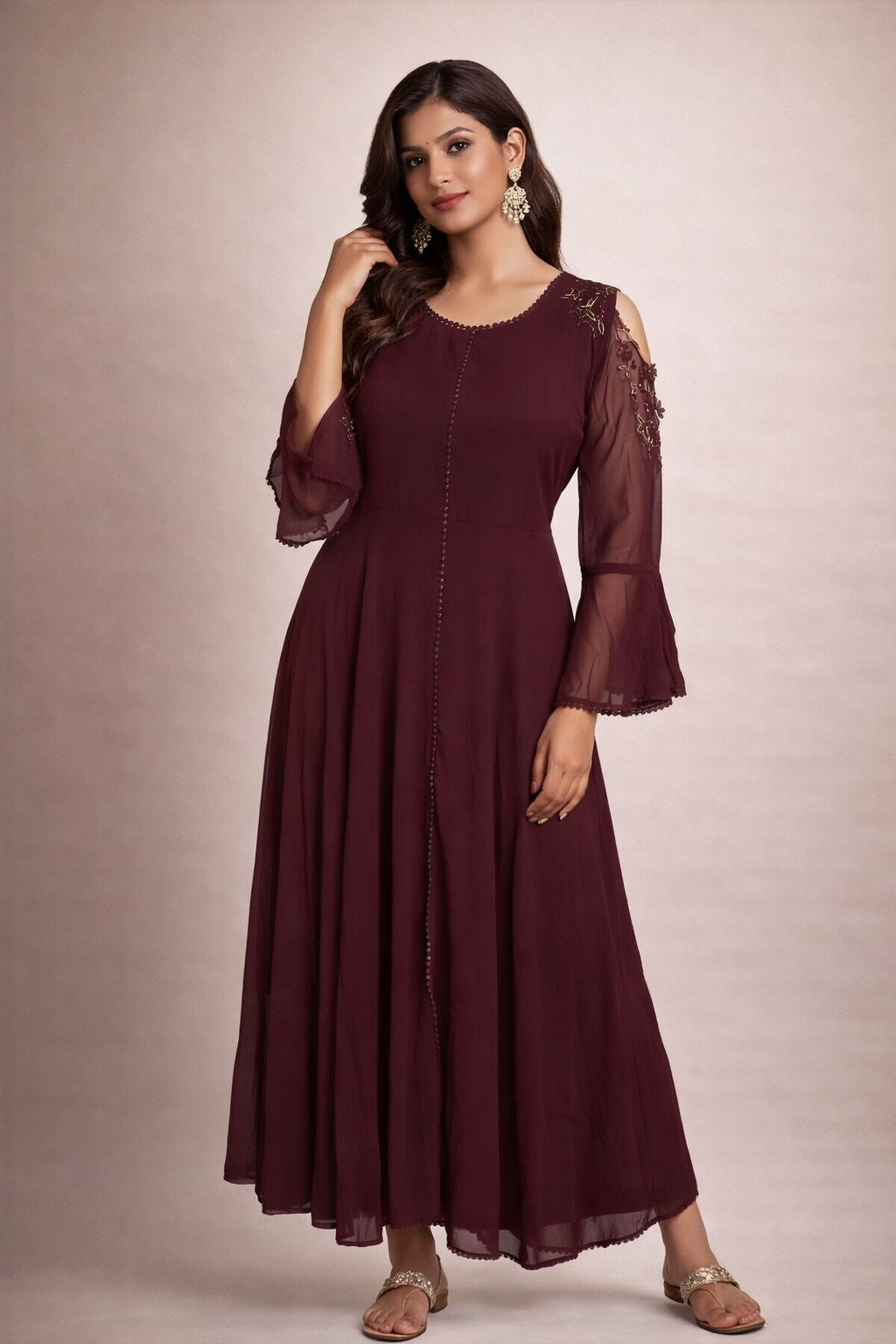 XL Size| Georgette Frock Pattern Gown/one piece| Maroon