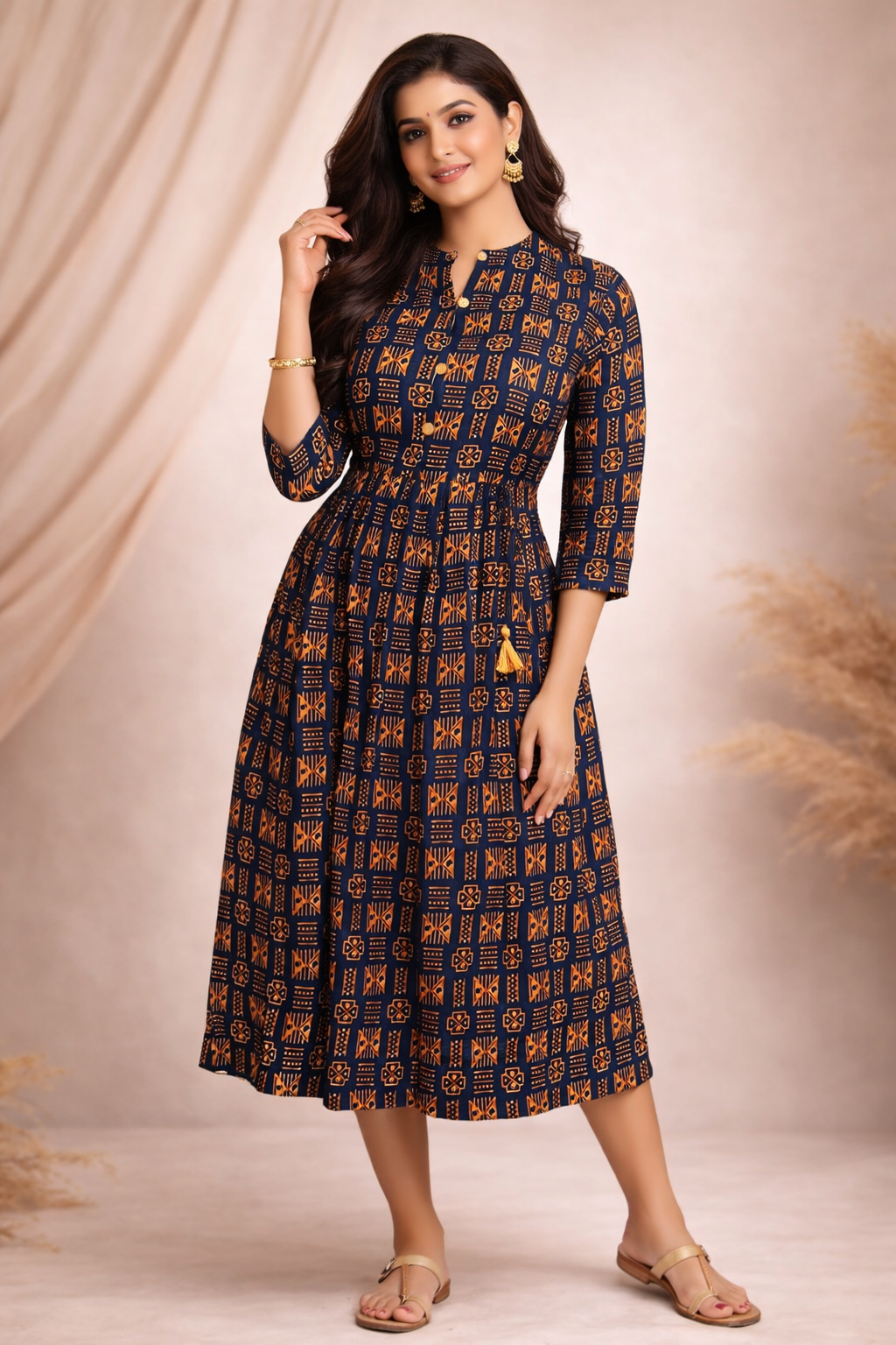 XXL Size| Rayon Printed Frock Pattern Gown/one piece| Blue