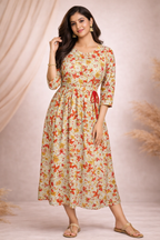 L Size| Rayon Printed Frock Pattern Gown/one piece| Blue