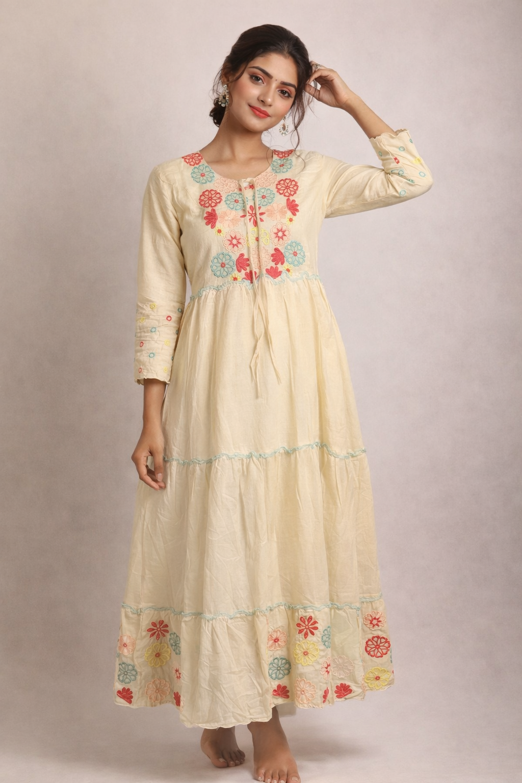 XL Size| Cotton Stitched Frock Pattern Gown/one piece| White