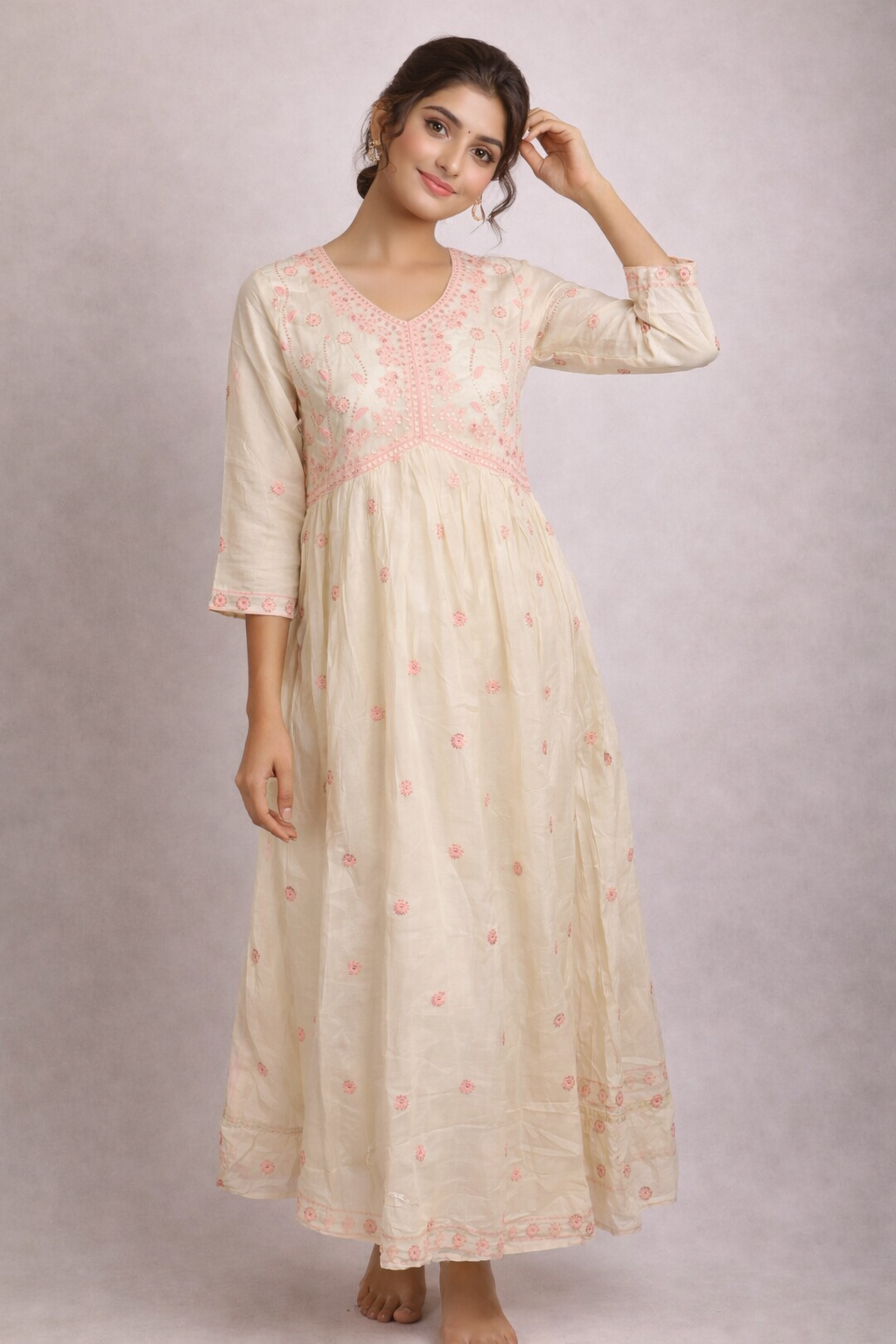 XXL Size| Cotton Stitched Frock Pattern Gown/one piece| White