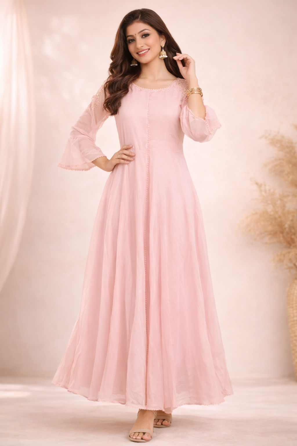 XL Size| Georgette Frock Pattern Gown/one piece| Pink