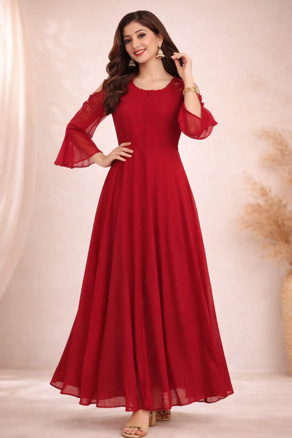 XL Size| Georgette Frock Pattern Gown/one piece| Red