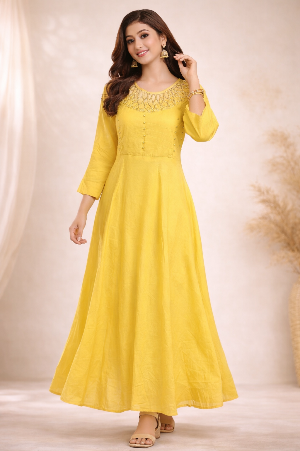 XL Size| Rayon Printed Frock Pattern Gown/one piece| Yellow