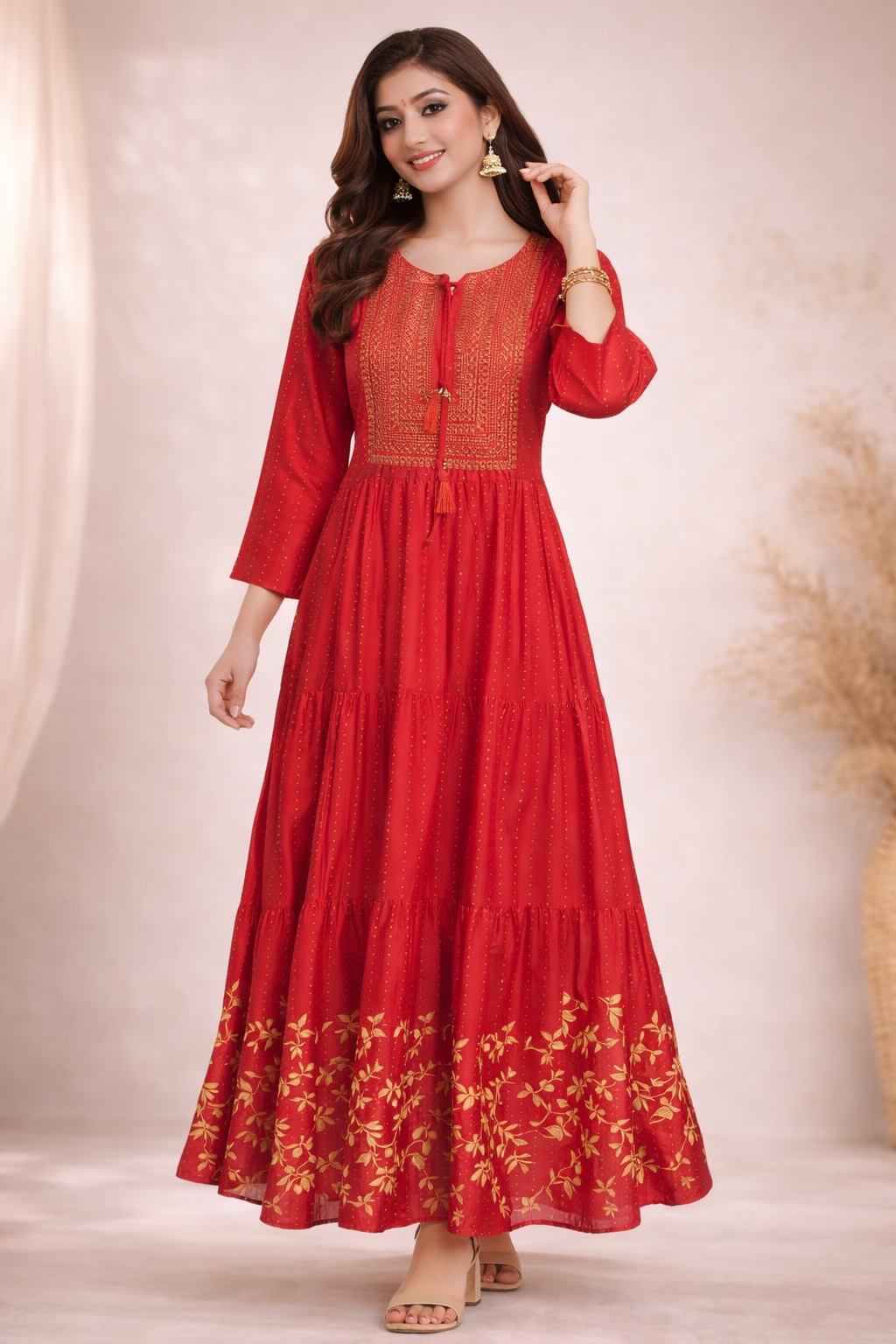 XL Size| Cotton Printed Frock Pattern Gown/one piece| Red