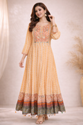 XL Size| Cotton Printed Frock Pattern Gown/one piece|Peach